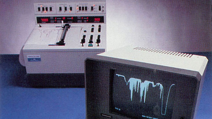  First microprocessor-controlled infrared spectrophotometer, 1975.